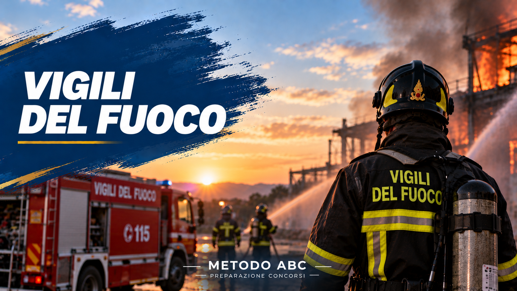 Vigile del fuoco davanti a un mezzo di soccorso durante un intervento